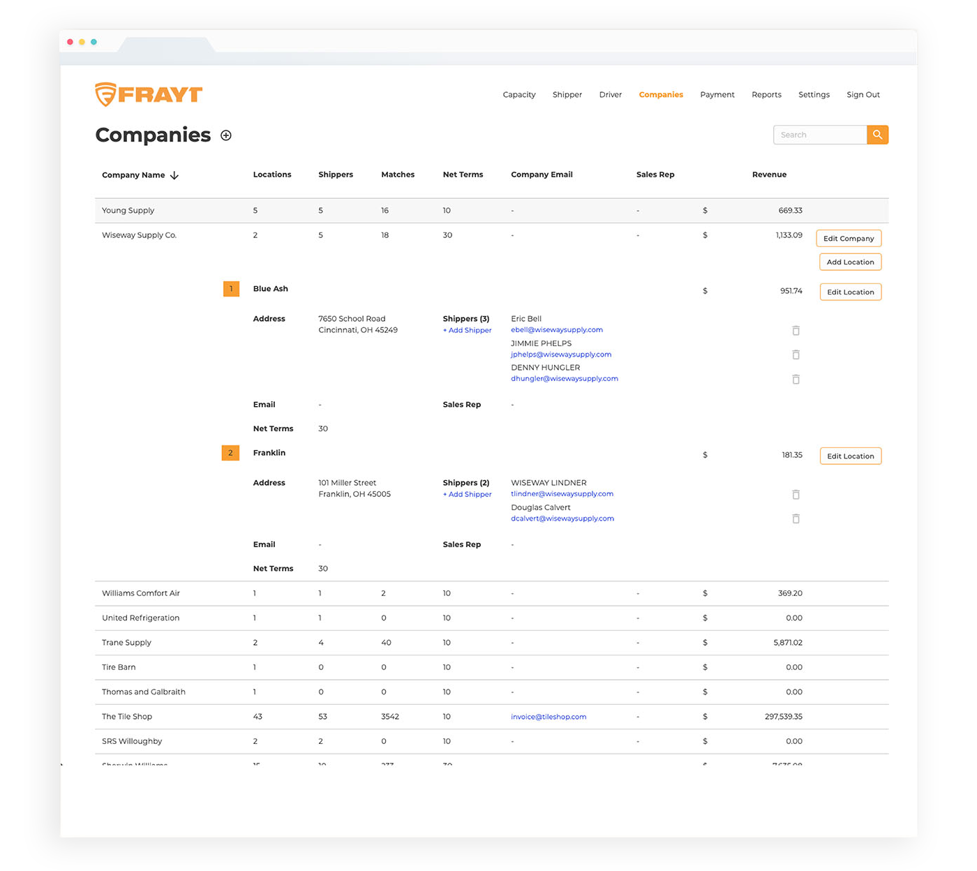 Screenshots of Frayt app