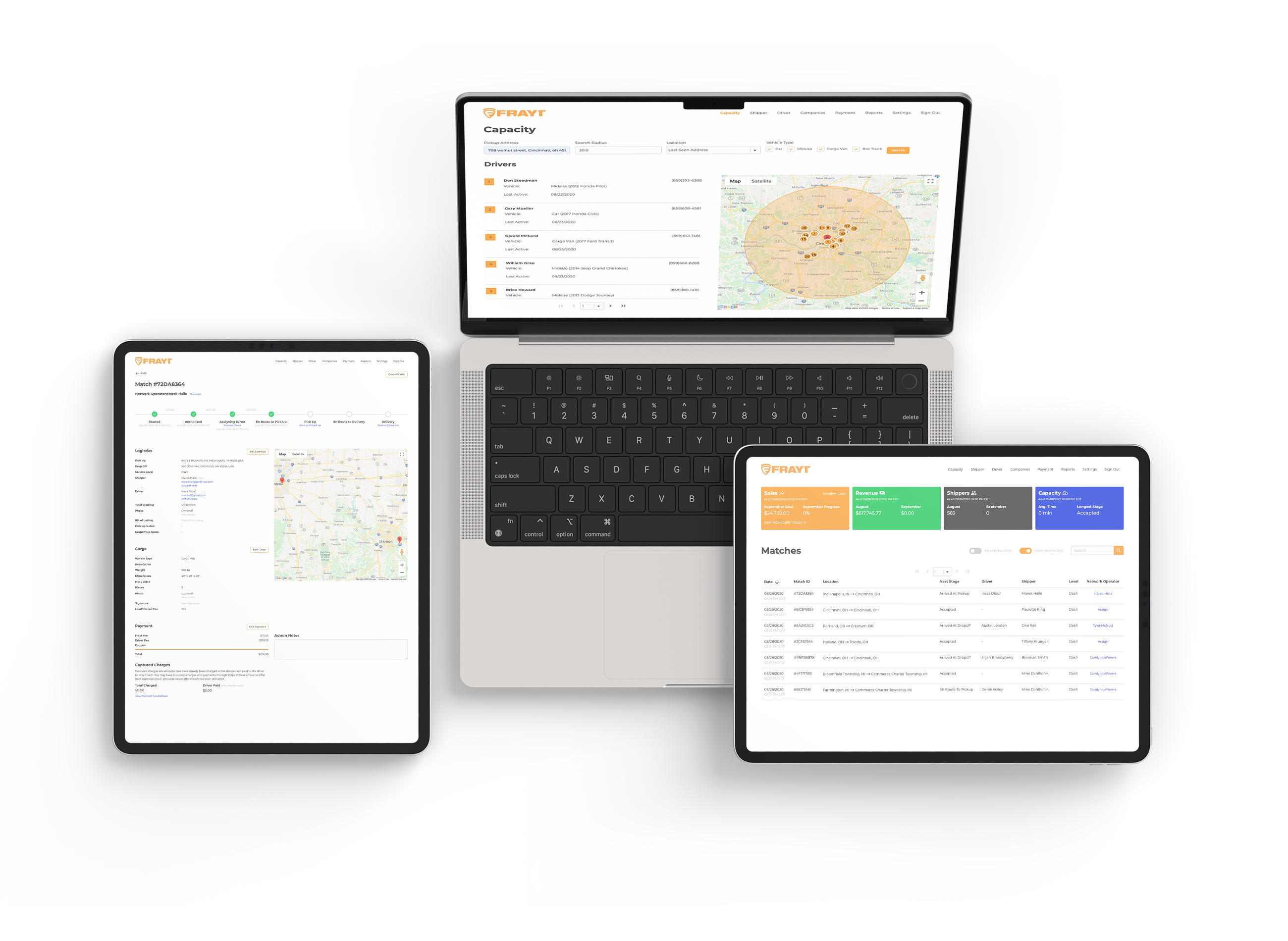 Screenshots of Frayt app
